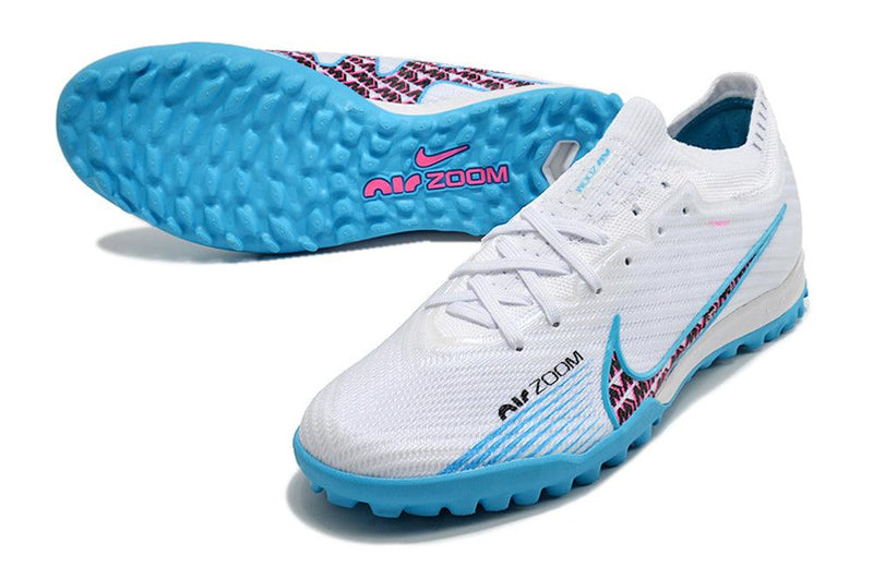 Chuteira Society Nike Zoom Mercurial Vapor 15 Elite TF Branca,Azul e Rosa