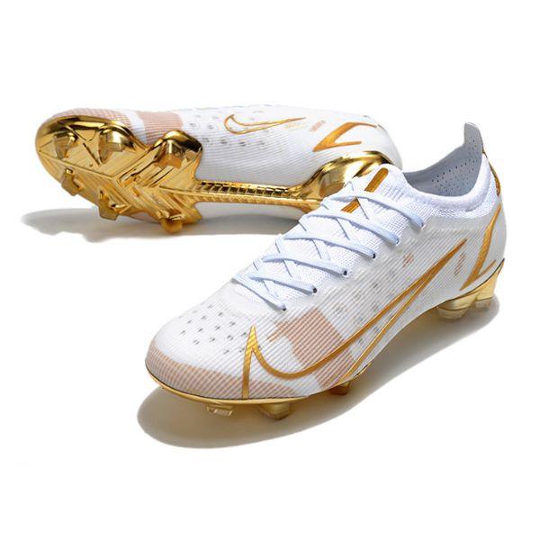 Chuteira Campo Nike Mercurial Vapor 14 Elite FG Branca e Dourada