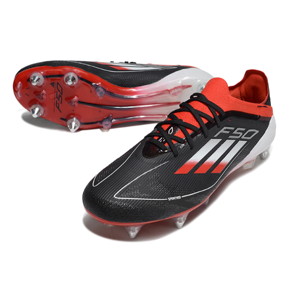 Chuteira Campo Adidas F50 Primeknit Elite SG Trava Mista Preta, Branca e Vermelha