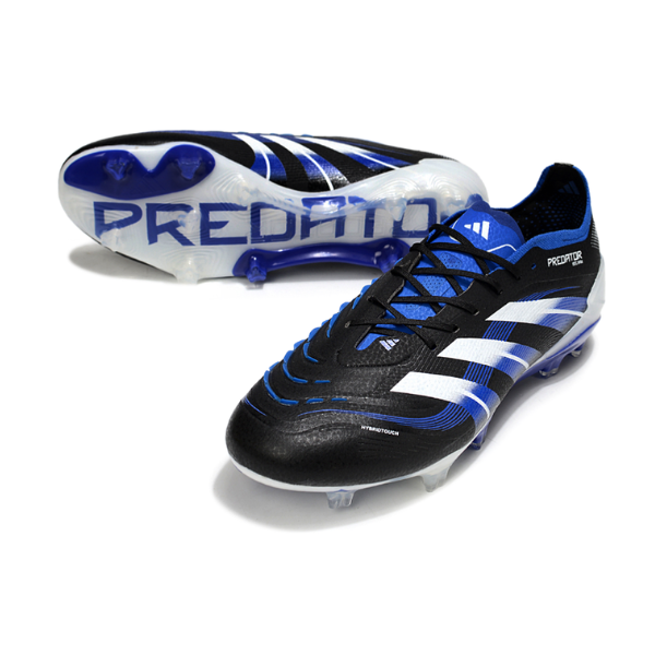 Chuteira Campo Adidas Predator 25 Elite FG Preta, Branca e Azul