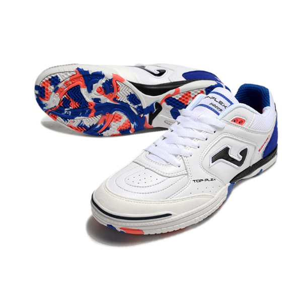 Chuteira Futsal Joma Top Flex 24 IC Branco, Azul e Vermelho