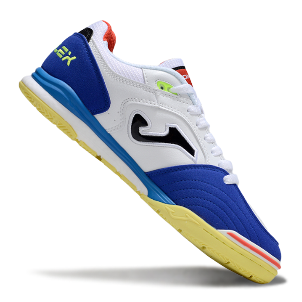 Chuteira Futsal Joma Top Flex Rebound IC Branca, Azul e Amarela