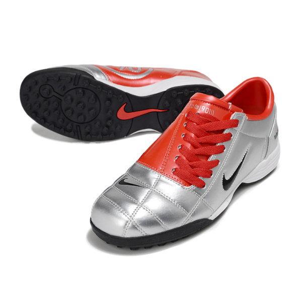 Chuteira Society Nike Total 90 III TF Prata e Vermelha