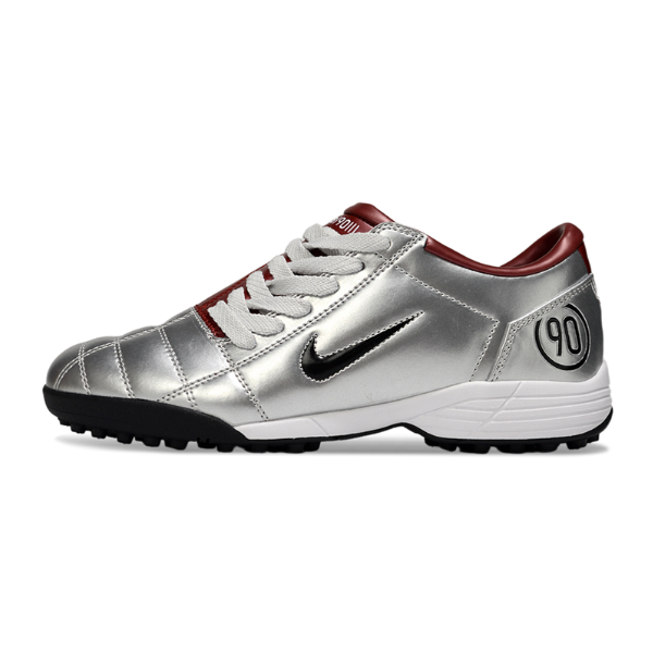 Chuteira Society Nike Total 90 III TF Prata e Vermelho Escuro