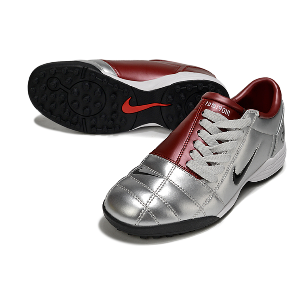 Chuteira Society Nike Total 90 III TF Prata e Vermelho Escuro